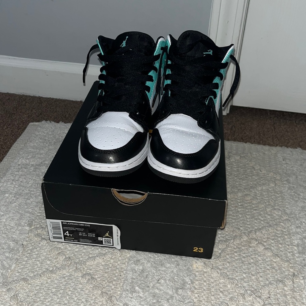 COPY - Jordan 1 Mid. Teal, white, and black